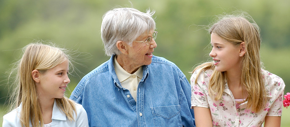 granddaughters with grandmother